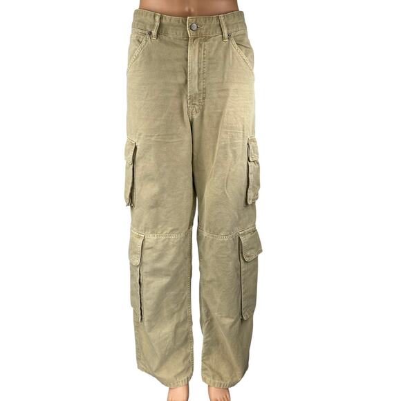 Zara Women's Brown Tan High Waisted Wide Leg Baggy Trousers Cargo Pants Size 31 - Picture 1 of 5
